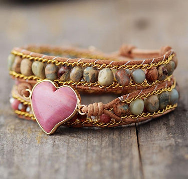 Rhodonite Lovers Heart Bracelet Made with Jasper Crystals
